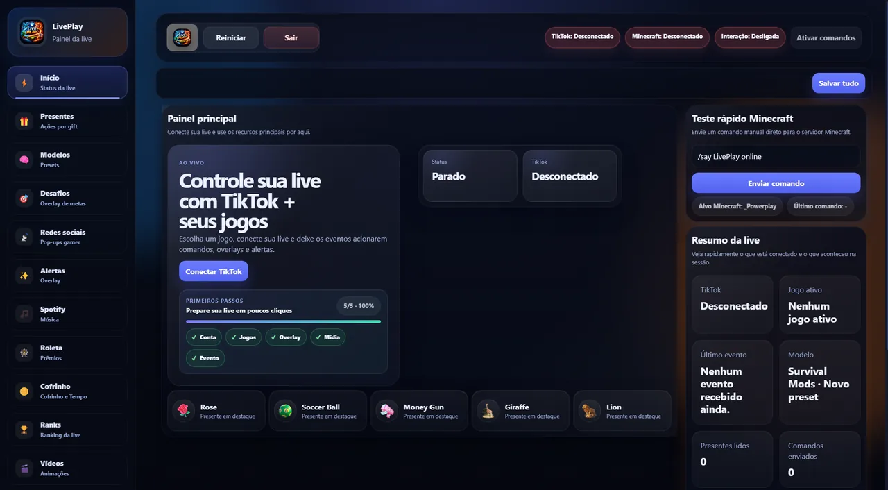 Dashboard do LivePlay